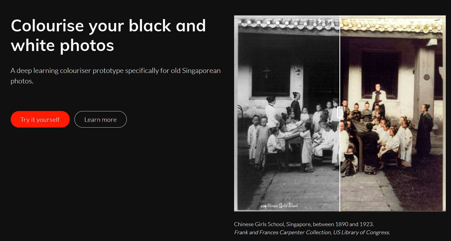 Kolorowanie czarno-białych zdjęć na Colourise.sg..