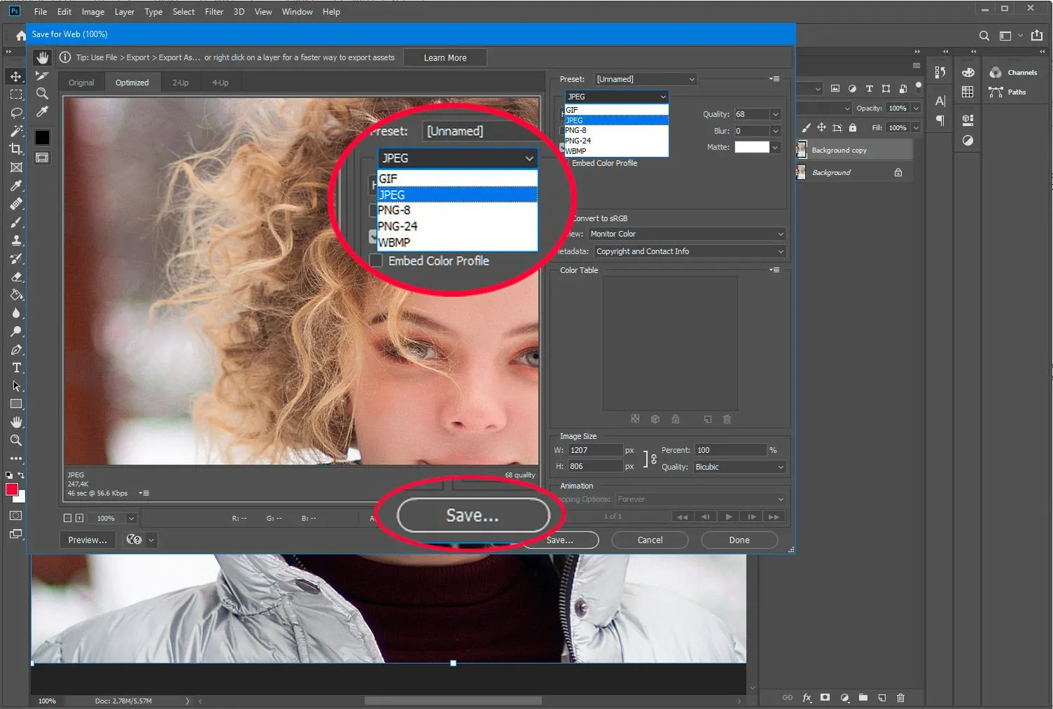 Adobe Photoshop. Zapisz plik PSD dla internetu jako JPG..