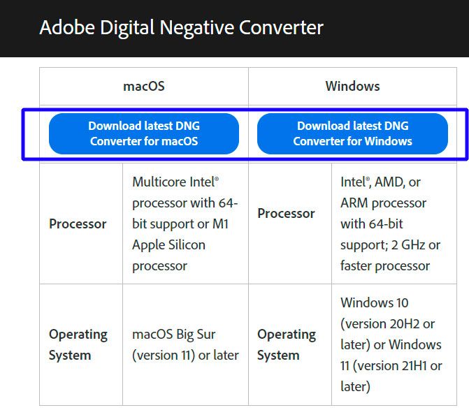 Pobierz Adobe DNG Converter..