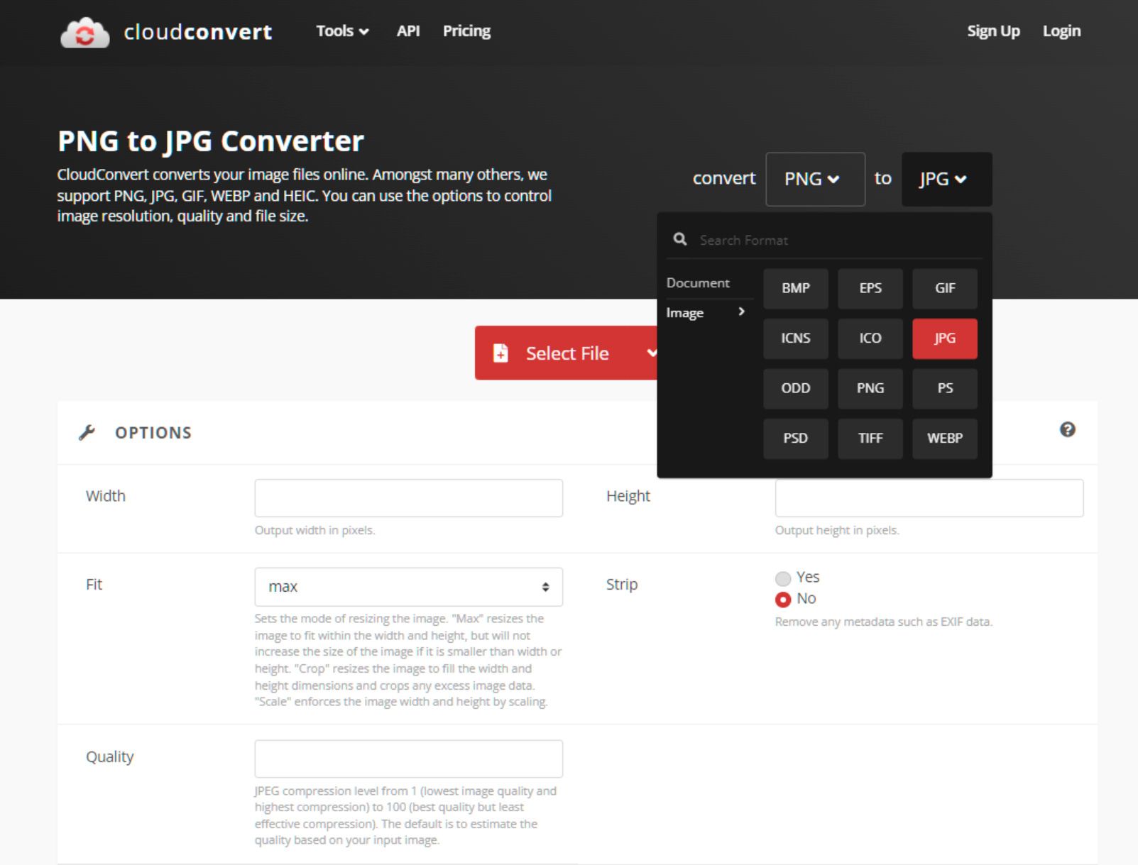 Konwersja PNG na JPG online..
