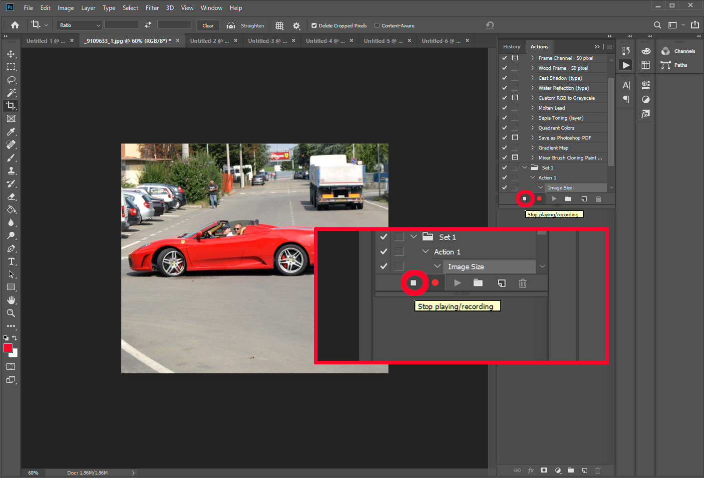 Zapisywanie działania zmiany rozmiaru obrazu.