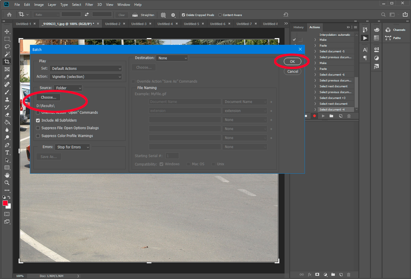 Rozpoczęcie działania zmiany rozmiaru obrazu w Photoshopie.