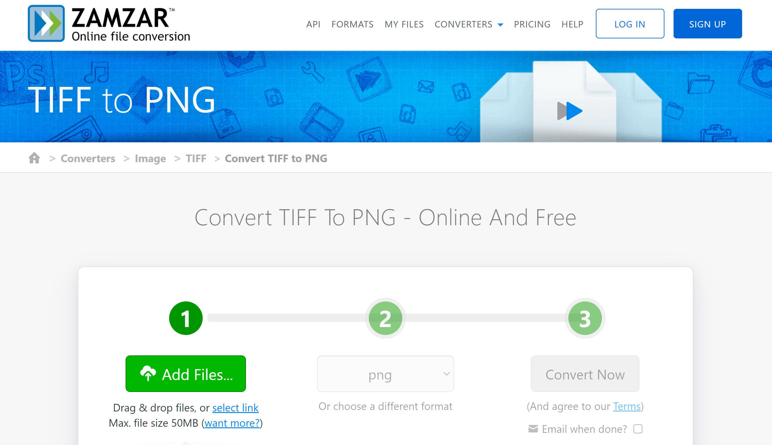 Otwórz konwerter online TIFF na PNG..