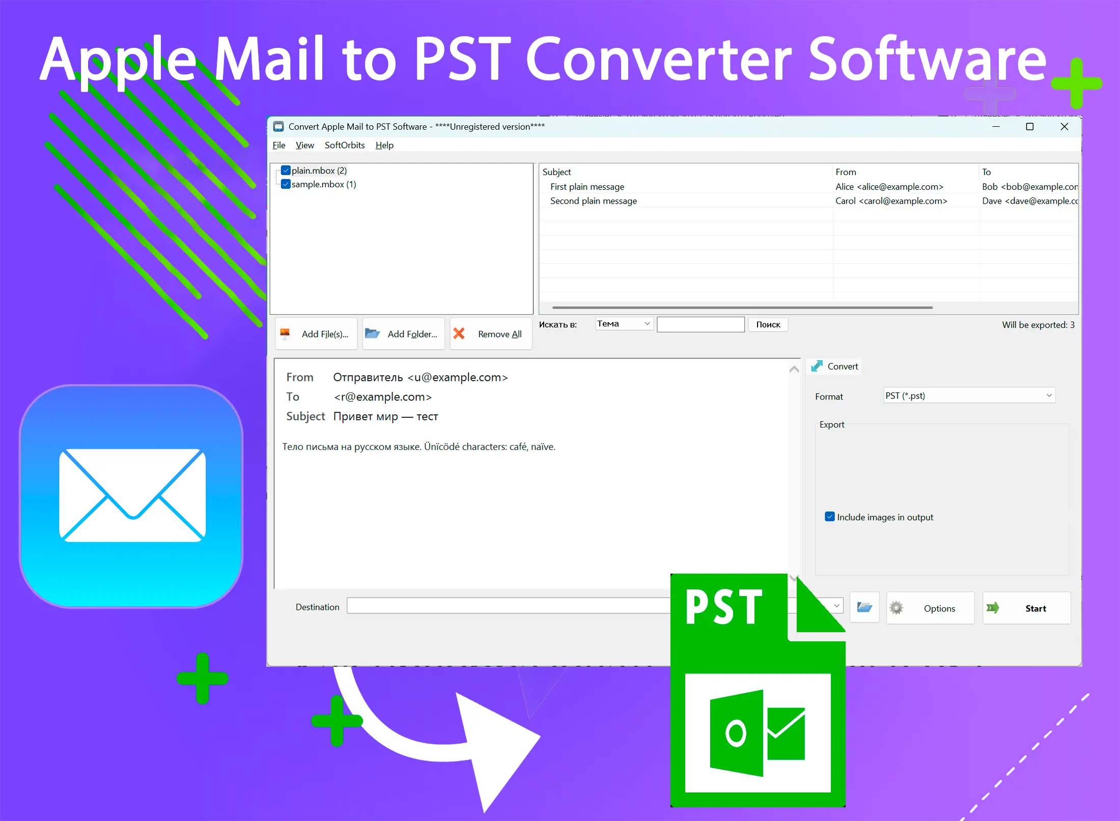 Apple Mail to PST Converter Software Zrzut ekranu.