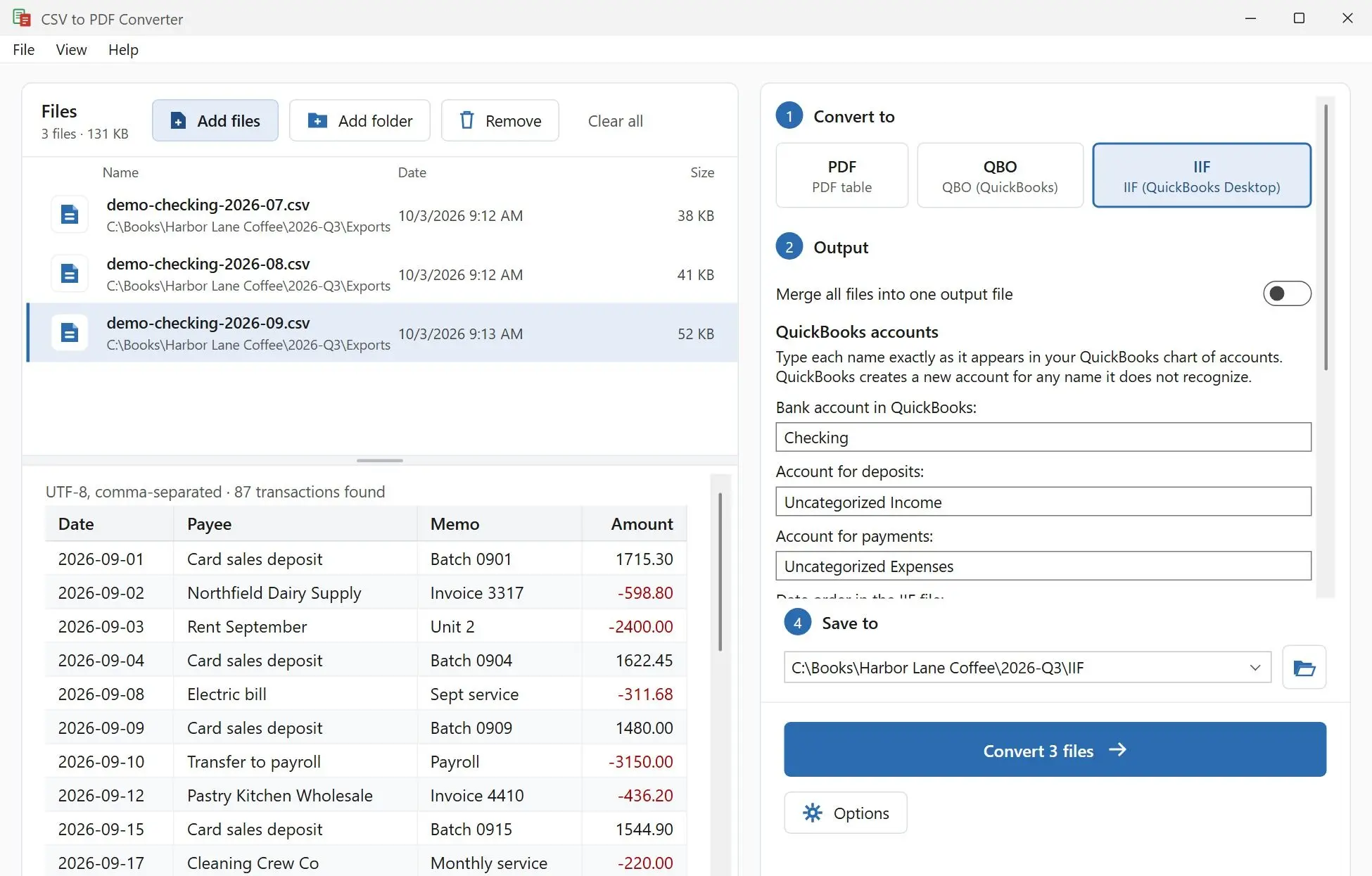 CSV to PDF Converter Zrzut ekranu.