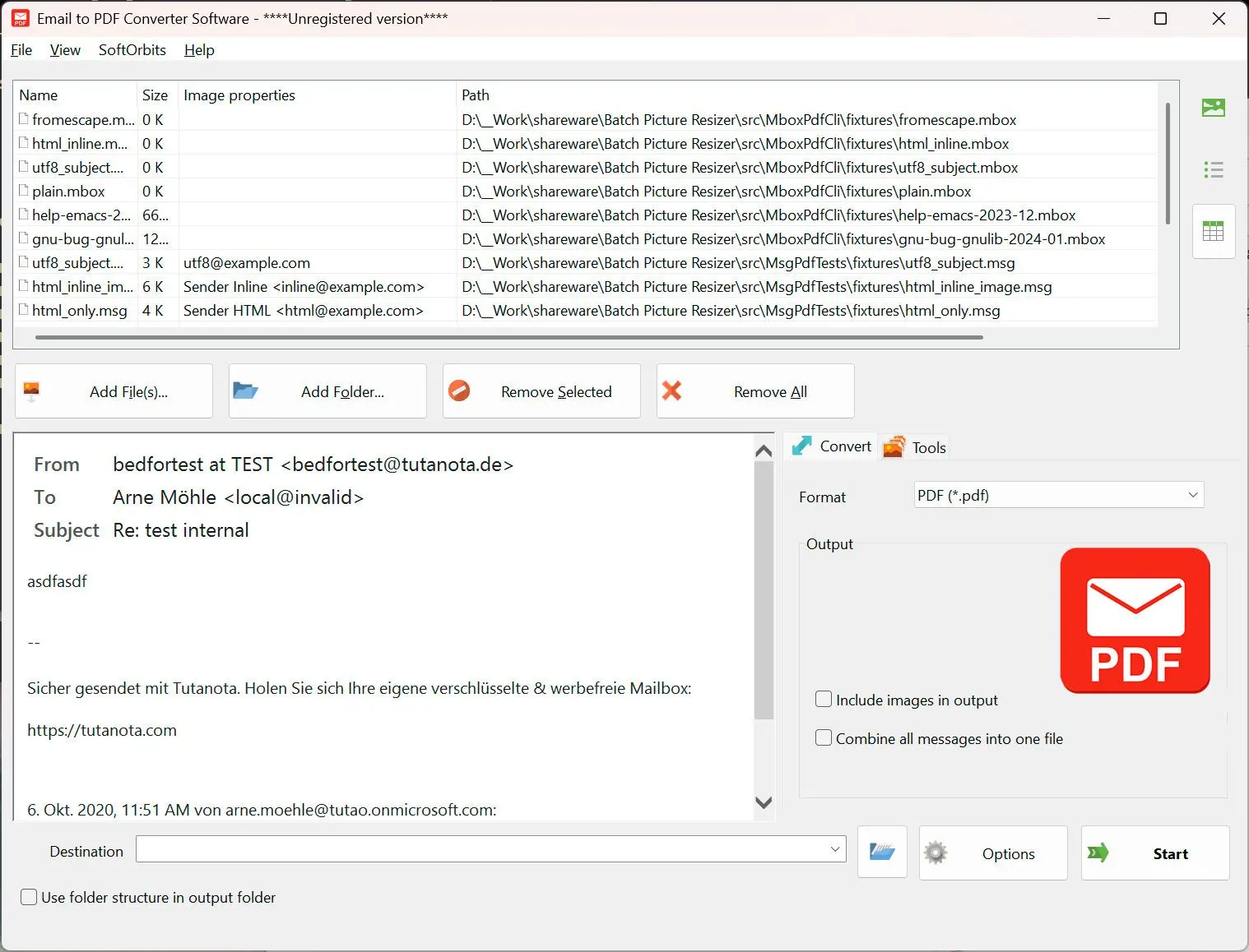 Email to PDF Converter Software Zrzut ekranu.