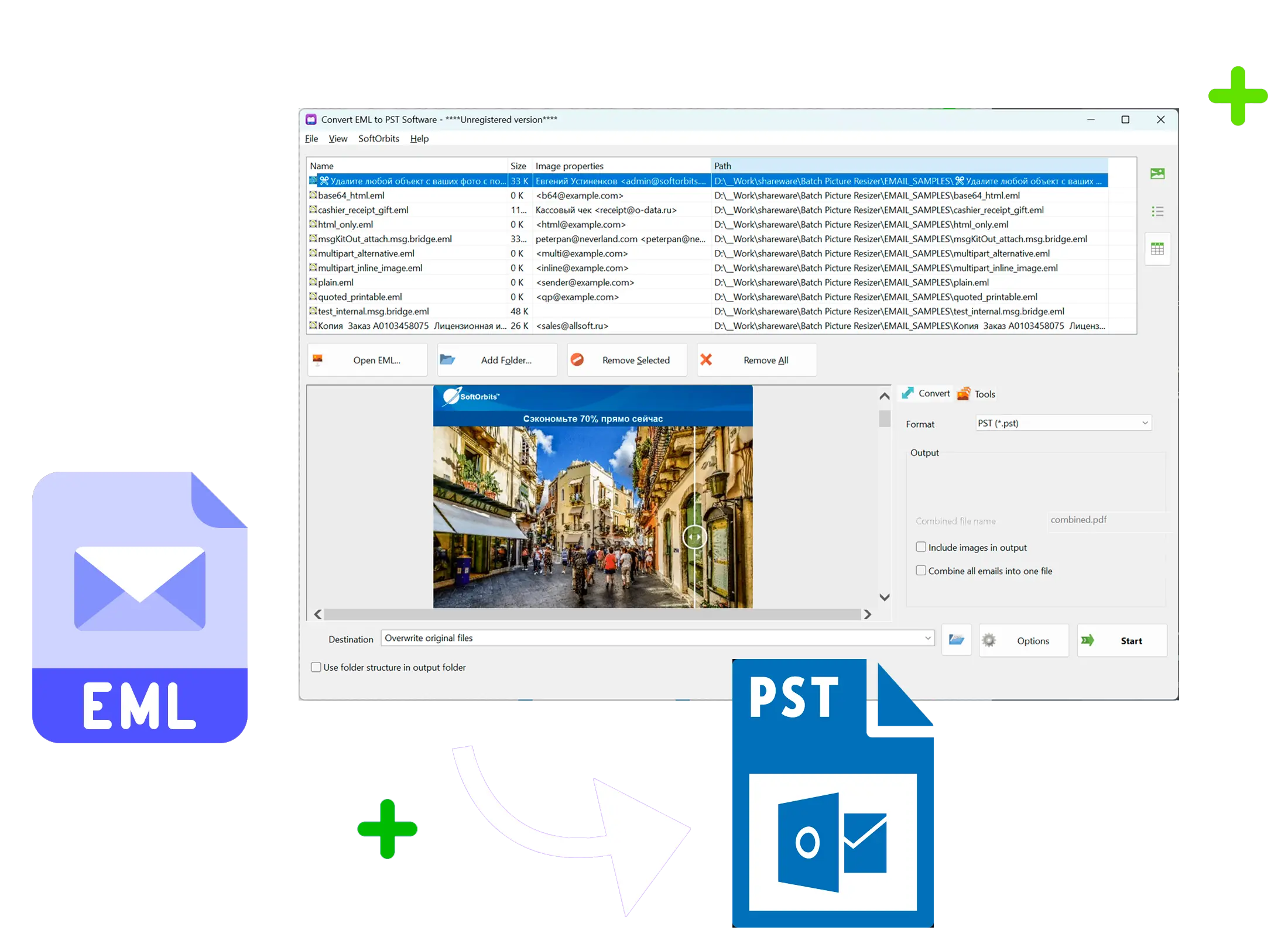 EML to PST Converter Software Zrzut ekranu.