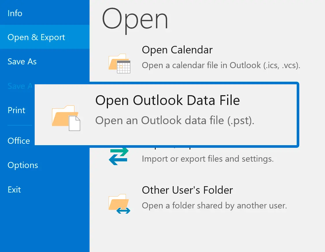 Otwórz plik PST w programie Outlook.