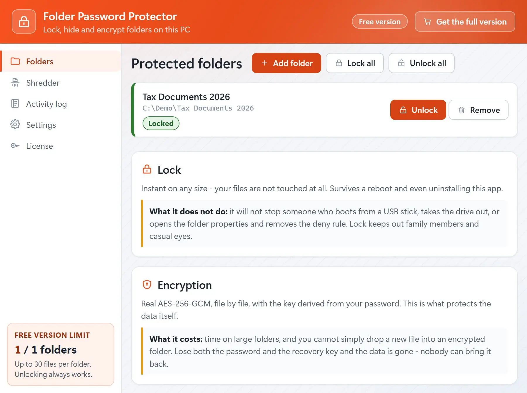 Folder Password Protector Zrzut ekranu.
