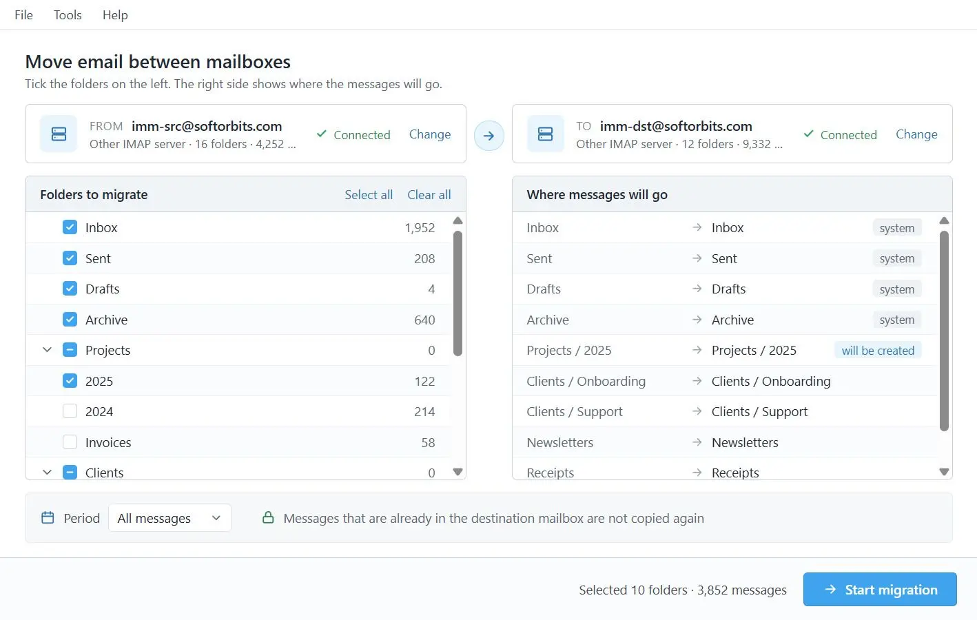 IMAP to IMAP Email Migration Tool Zrzut ekranu.