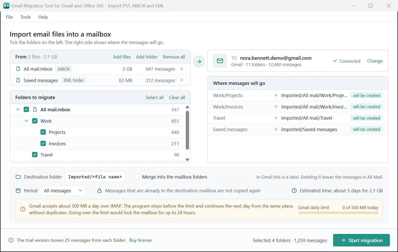 Email Migration Tool for Gmail and Office 365 - Import PST, MBOX and EML Zrzut ekranu.