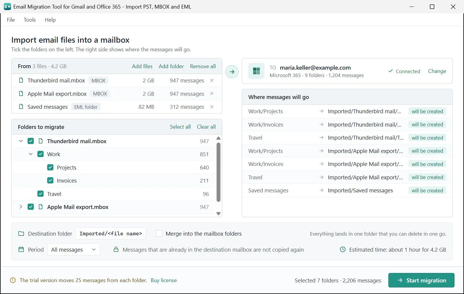 Email Migration Tool for Gmail and Office 365 - Import PST, MBOX and EML Zrzut ekranu.