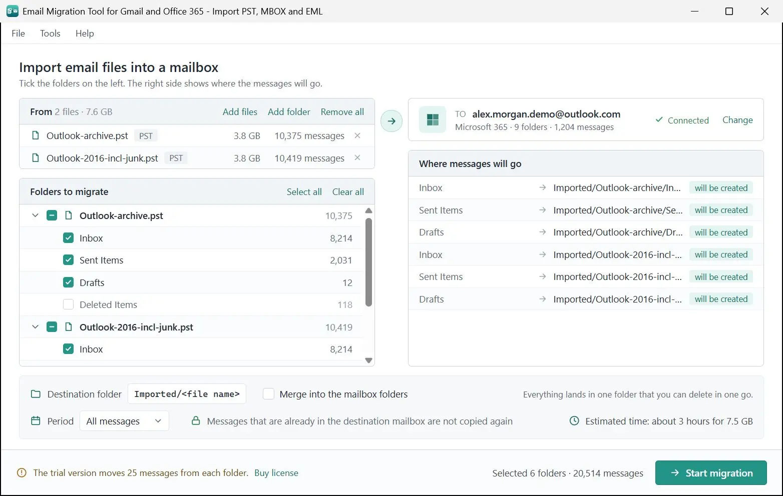 Email Migration Tool for Gmail and Office 365 - Import PST, MBOX and EML Zrzut ekranu.
