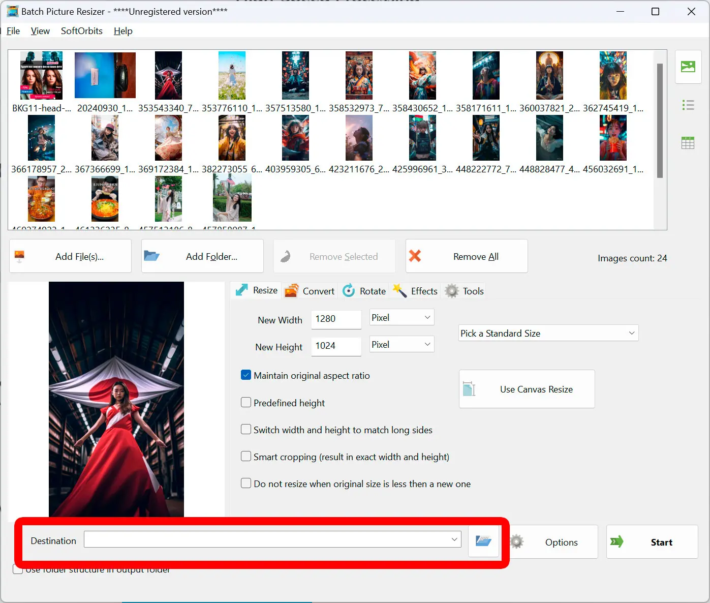 Określ folder wyjściowy.