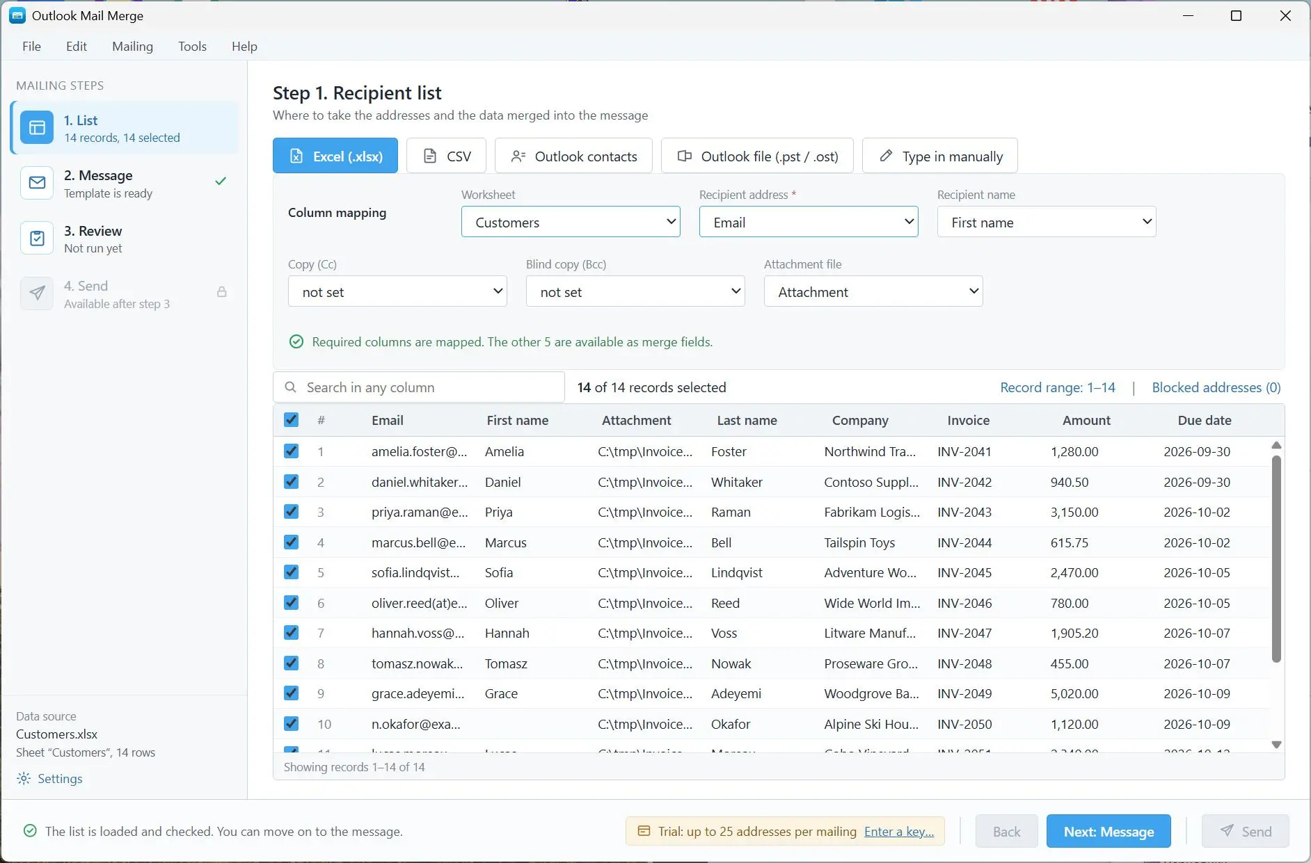 Mail Merge for Outlook and Excel with Attachments Zrzut ekranu.