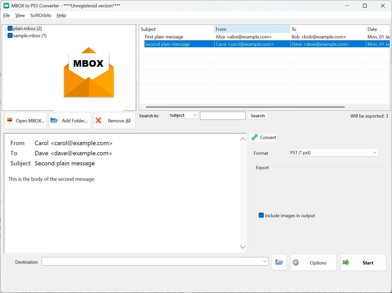 MBOX to PST Converter Software for Outlook Zrzut ekranu.