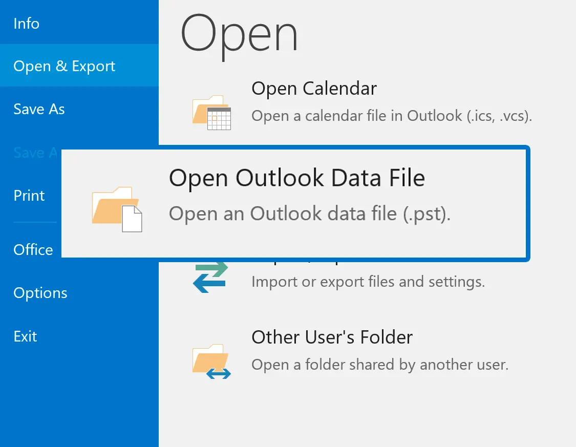 Otwórz plik PST w programie Outlook.