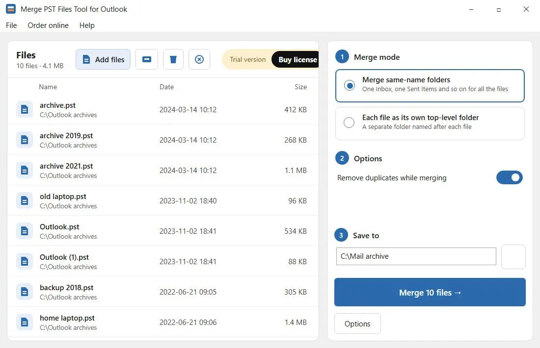 Merge PST Files Tool for Outlook Zrzut ekranu.