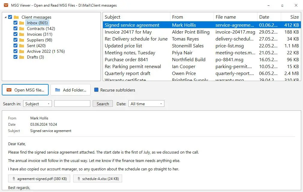 MSG Viewer - Open and Read MSG Files Zrzut ekranu.
