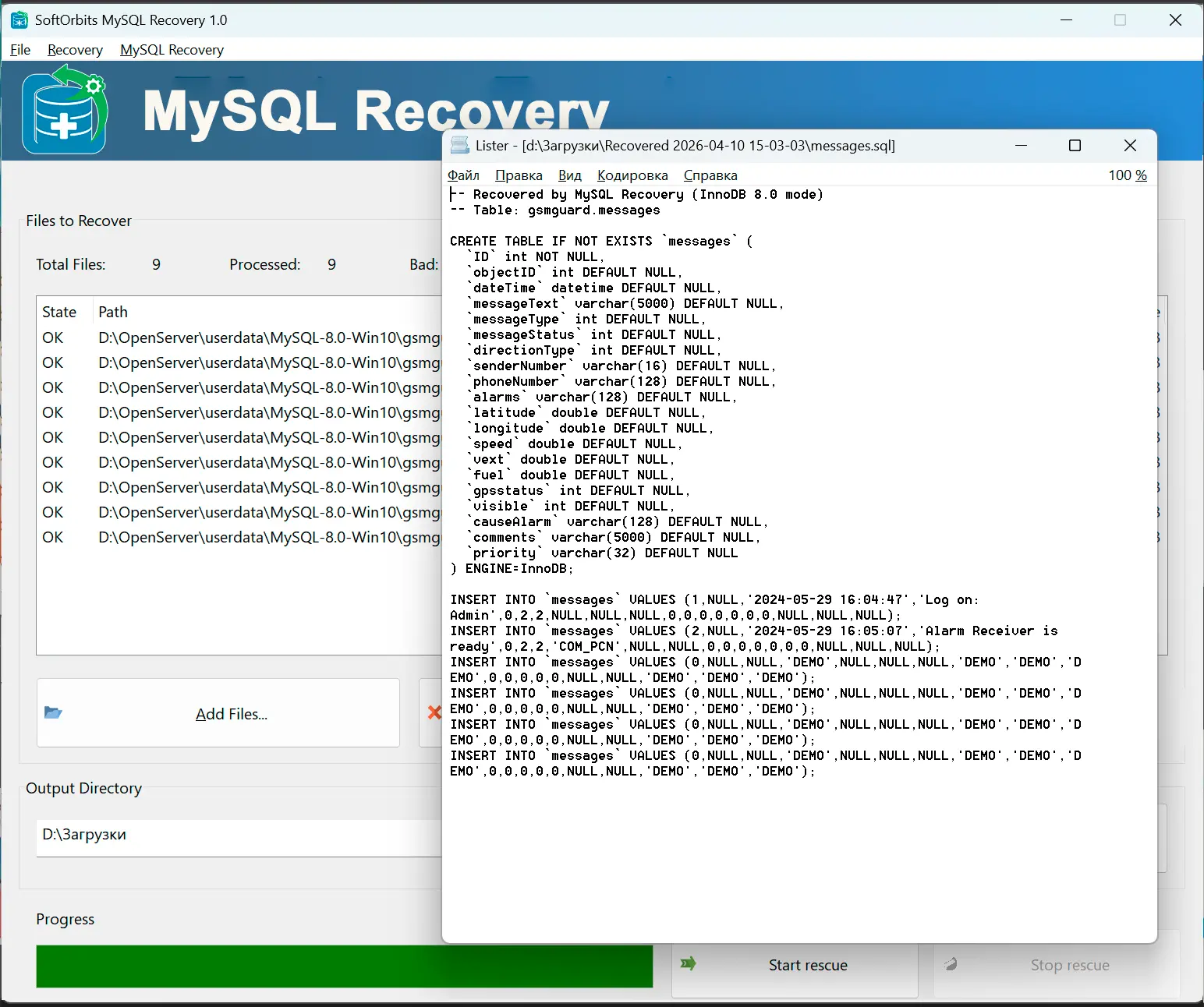 Przejrzyj wynik i zaimportuj go.