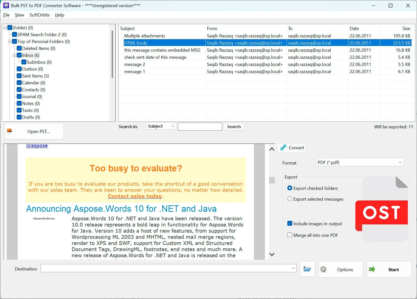 PST to PDF Converter Software Zrzut ekranu.