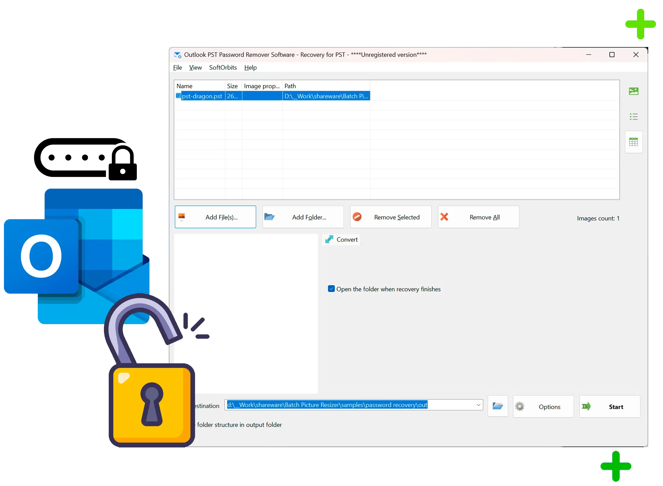 Outlook PST Password Recovery Zrzut ekranu.