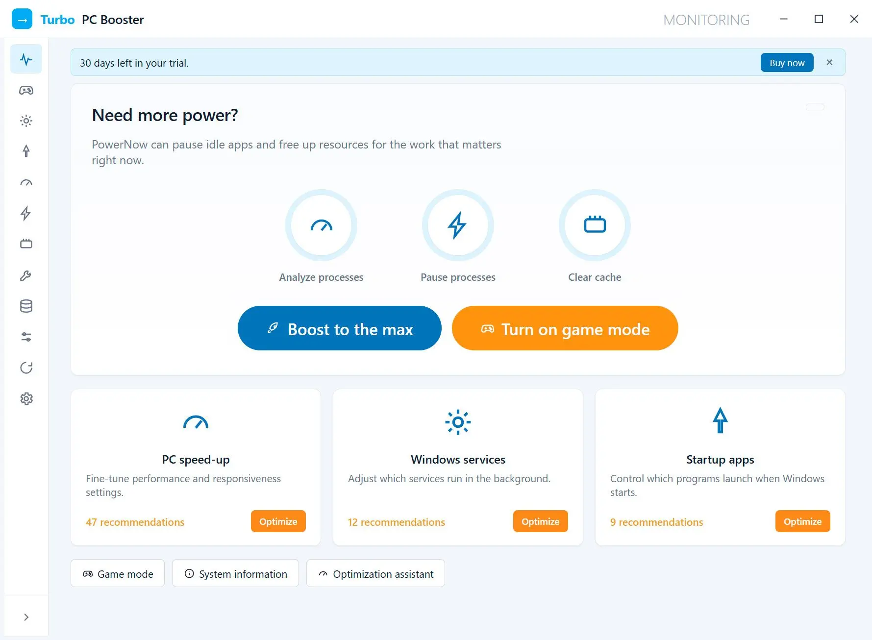 Turbo PC Optimizer Zrzut ekranu.