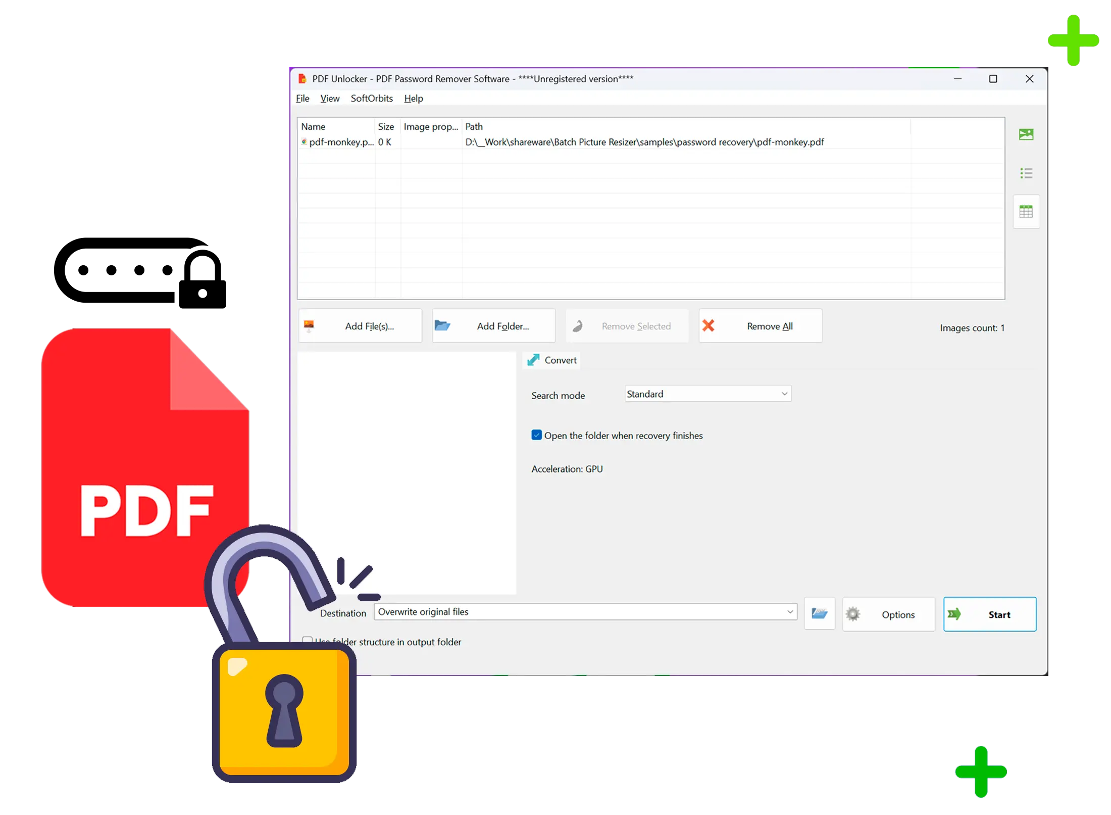 PDF Password Recovery Zrzut ekranu.