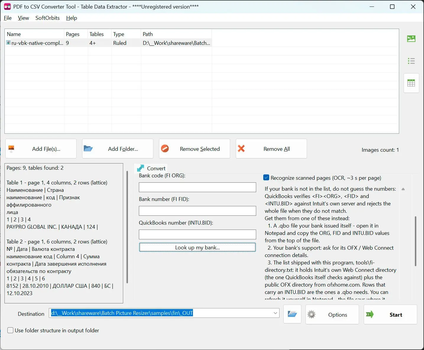PDF to CSV Converter Zrzut ekranu.