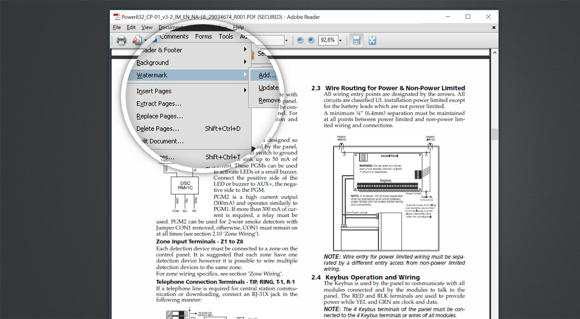 Usuń znak wodny z PDF używając Adobe Acrobat Reader.