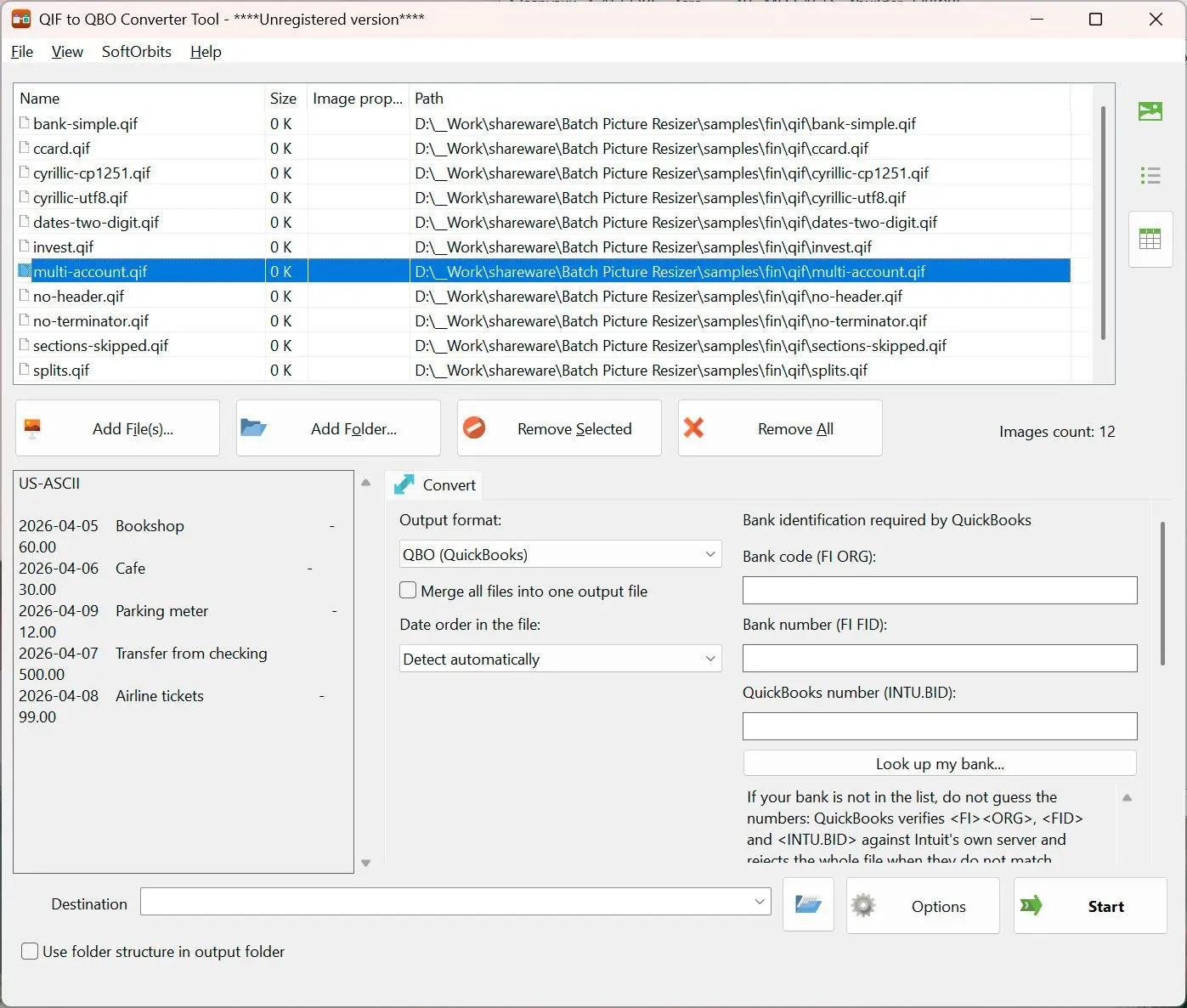 QIF to QBO Converter Zrzut ekranu.