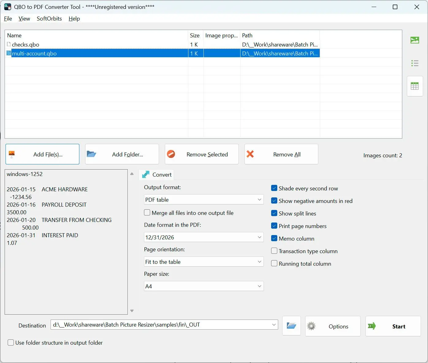QBO to PDF Converter Zrzut ekranu.