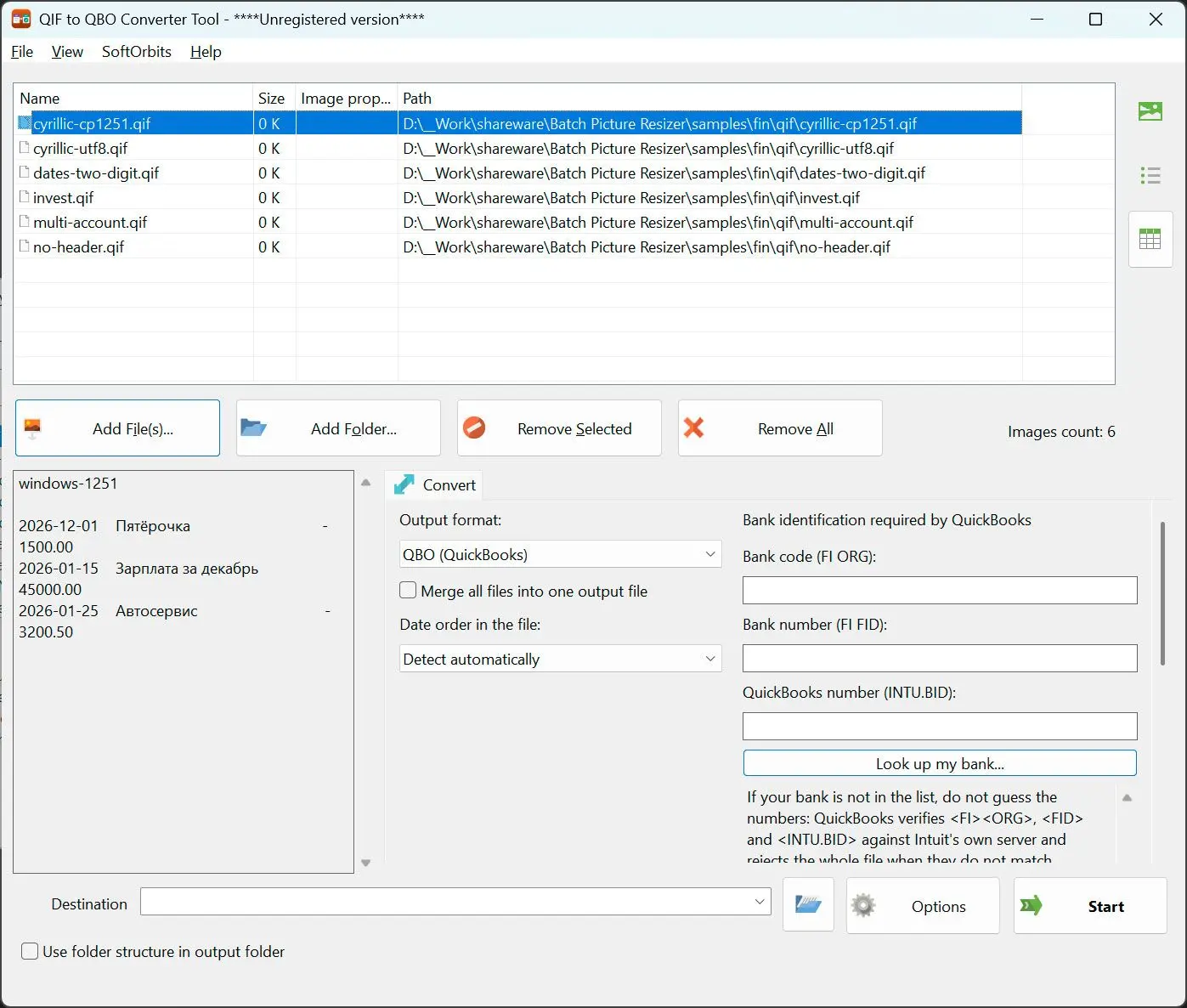QIF to QBO Converter Zrzut ekranu.
