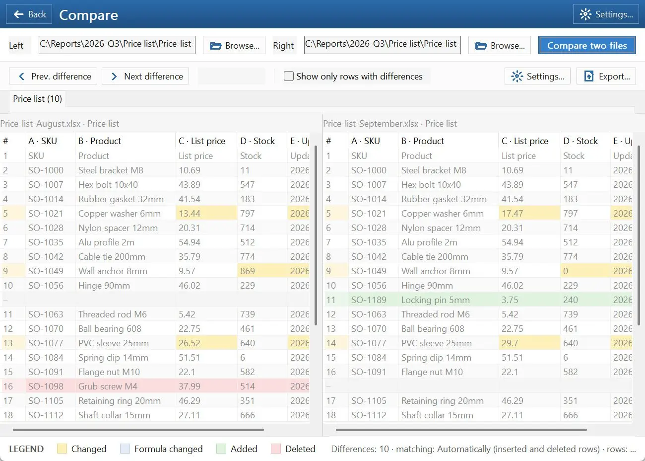 Spreadsheet Compare & Merge Tool for Excel - Combine Excel Files into One Zrzut ekranu.