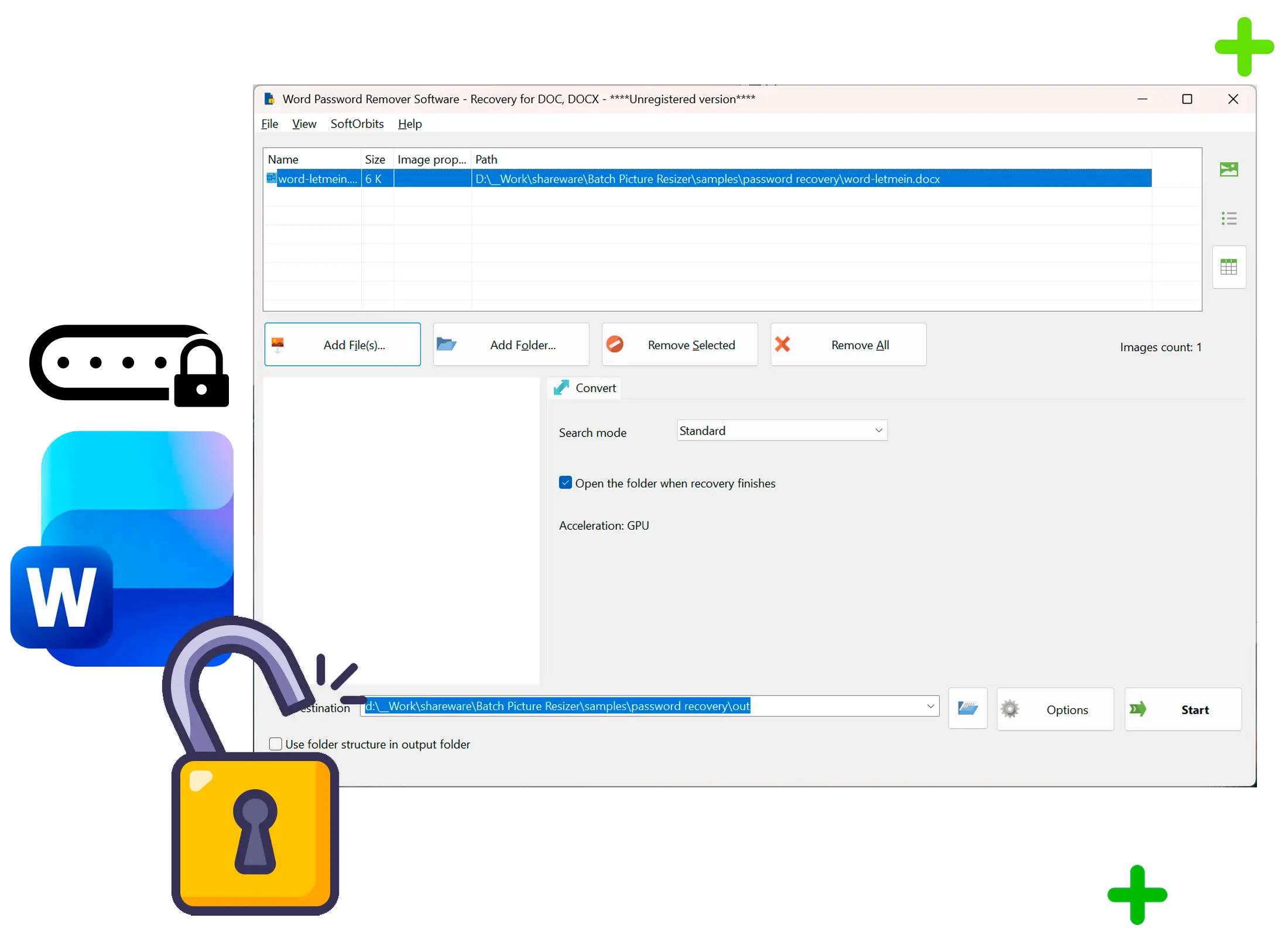 Word Password Recovery Zrzut ekranu.