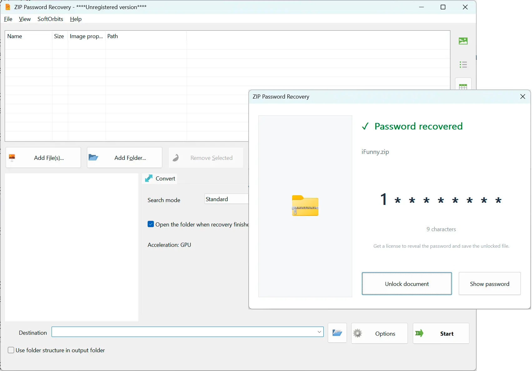 ZIP Password Recovery Zrzut ekranu.