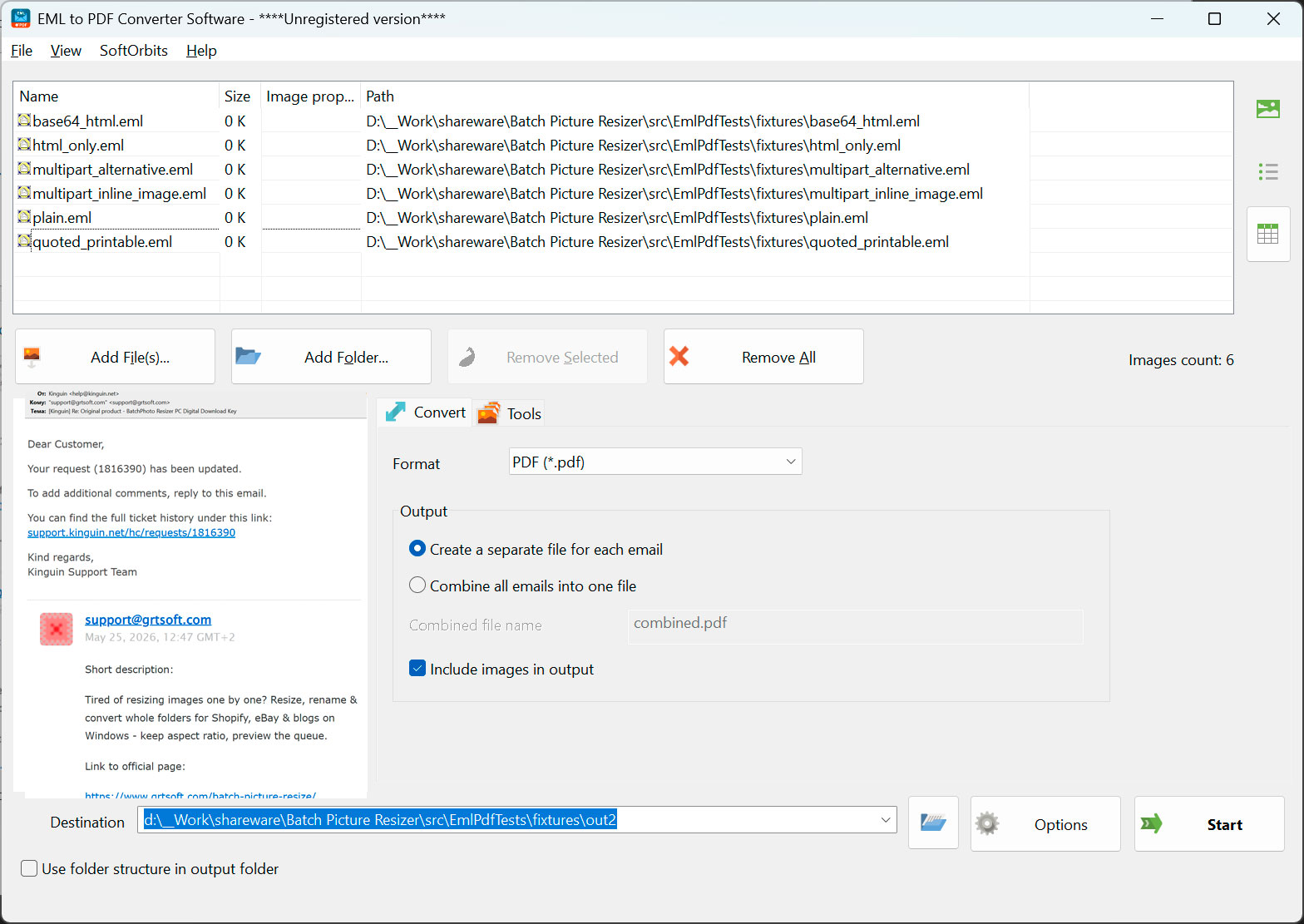 EML to PDF Converter Software result
