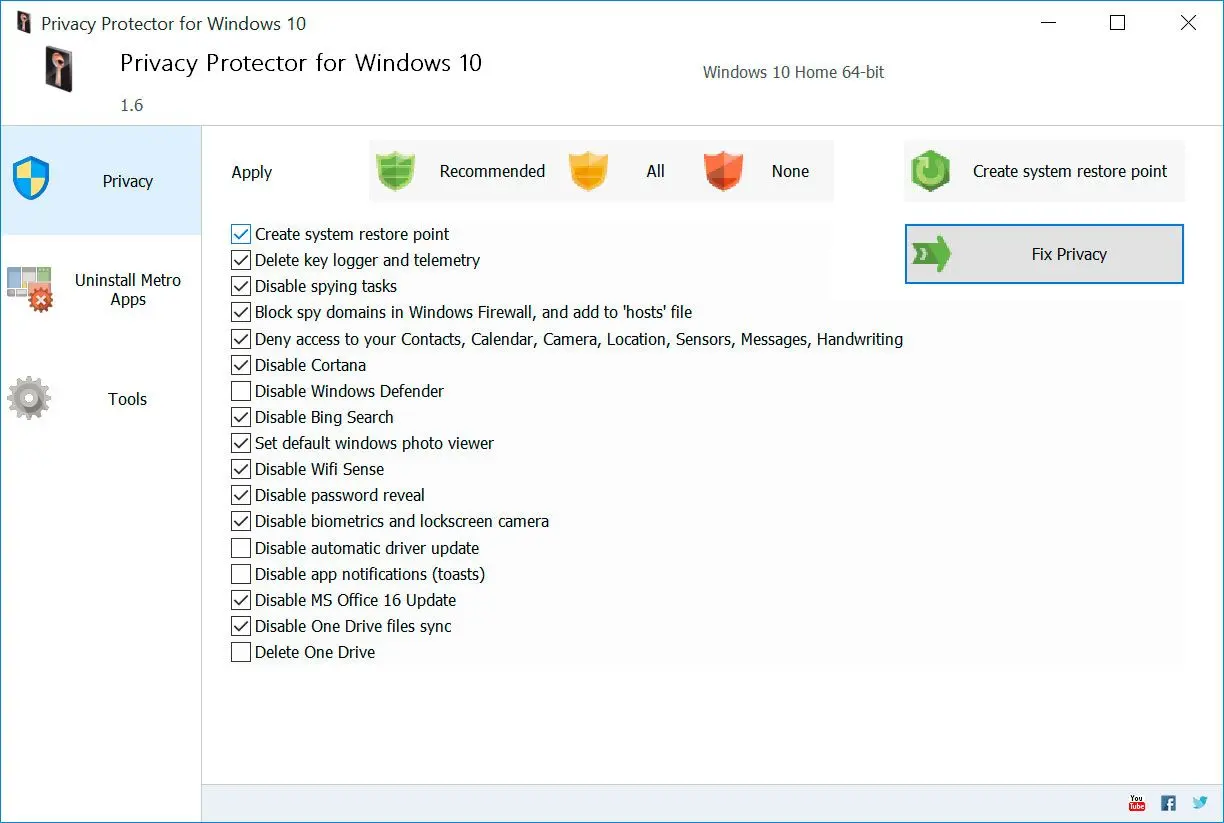 Privacy Protector for Windows 11 Zrzut ekranu.