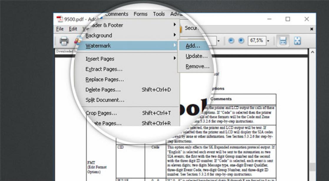 usuń znak wodny z PDF używając Adobe Acrobat Reader.